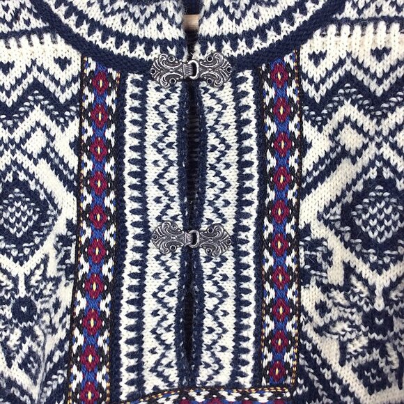 Devold Men's 100% Wool Sweater Setesdal Pattern Blue Red Unisex Size L - Picture 4 of 9